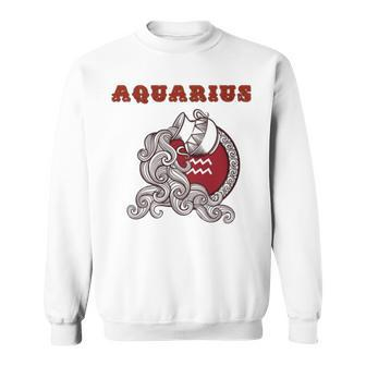 Red Zodiac Sign Aquarius Sweatshirt | Mazezy