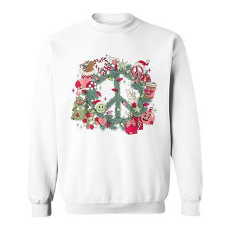Retro Christmas Wreath Peace Vintage Xmas Holiday Pajamas Men Women Sweatshirt Graphic Print Unisex - Seseable