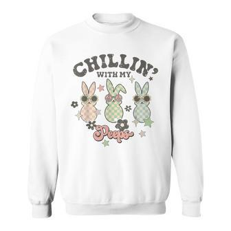 Retro Groovy Chillin Bunny Happy Easter Day Family Teacher Sweatshirt | Mazezy