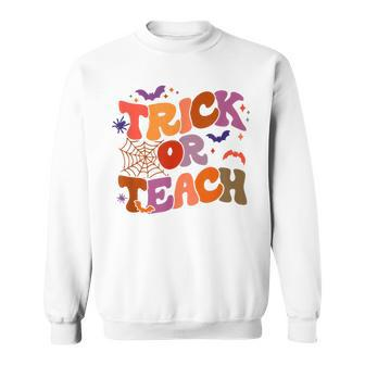 Retro Vintage Groovy Trick Or Teach Halloween Teacher Life V33 Men Women Sweatshirt Graphic Print Unisex - Thegiftio UK