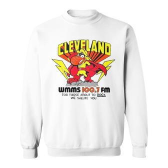 Robbie Fox Wearing Cleveland Wmms Loo7 Fm For Those About To Rock We Salute You Sweatshirt | Mazezy