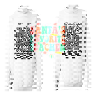 Santas Favorite Teacher Retro Groovy Christmas Xmas Women V3 Men Women Sweatshirt Graphic Print Unisex - Thegiftio
