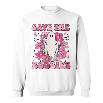 Save The Boobies Ghost Breast Cancer Halloween Men Women Sweatshirt Graphic Print Unisex - Thegiftio UK