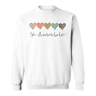 Sé Amable Spanish Bilingual Teacher Be Kind Leopard Hearts Men Women Sweatshirt Graphic Print Unisex - Thegiftio UK