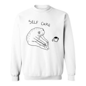Self Care | Frog Drinking Tea Sweatshirt | Mazezy