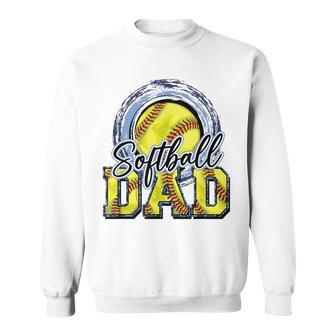 Softball Dad Vintage Fathers Day Softball Daddy Father Sweatshirt - Thegiftio