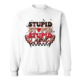 Stupid Cupid Retro Groovy Valentines Day Lightning Bolt Sweatshirt - Seseable