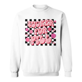 Sucker For Pill Pharmacy Tech Funny Valentines Day Checkered Sweatshirt - Seseable