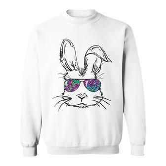 Sunglass Bunny Face Leopard Happy Easter Day Sweatshirt | Mazezy