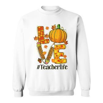 Thanksgiving Teacher Life Pumpkin Love Leopard Fall Vibes V5 Men Women Sweatshirt Graphic Print Unisex - Thegiftio UK