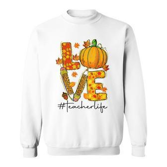 Thanksgiving Teacher Life Pumpkin Love Leopard Fall Vibes V7 Men Women Sweatshirt Graphic Print Unisex - Thegiftio UK