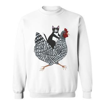 Tuxedo Cat Riding Chicken Funny Sweatshirt - Thegiftio UK