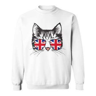 Uk Union Jack Flag English England Cat Lover British Men Women Sweatshirt Graphic Print Unisex - Seseable
