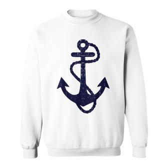 Vintage Distressed Sailing Boat Nautical Grungy Navy Anchor Sweatshirt - Seseable