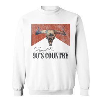 Vintage Raised On 90S Country Music Bull Skull Western Sweatshirt | Mazezy DE