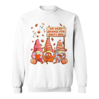 We Wear Orange For Unity Day Gnome Pumpkin Halloween Men Women Sweatshirt Graphic Print Unisex - Thegiftio UK