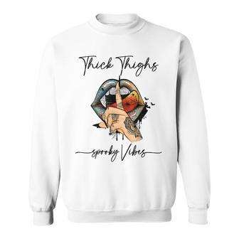 Witch Vampire Womens Halloween Thick Thighs Spooky Vibes Men Women Sweatshirt Graphic Print Unisex - Thegiftio UK