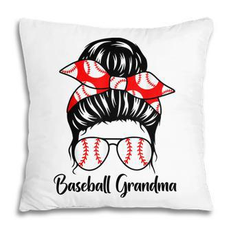 Baseball Grandma Messy Bun Women Family Matching Baseball Pillow | Mazezy