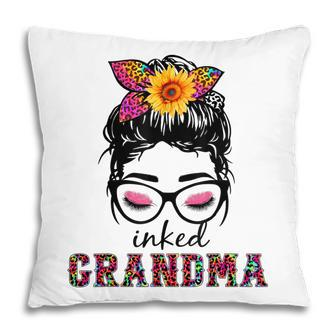 Inked Grandma Messy Bun Mom Life Leopard Mom Pillow