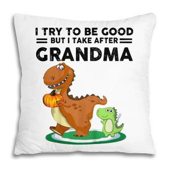 Kids I Try To Be Good But I Take After My Grandma Funny Dinosaur Pillow | Mazezy