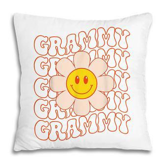 Retro Groovy Grammy Happy Face Smile Daisy Flower Grandma Pillow | Mazezy