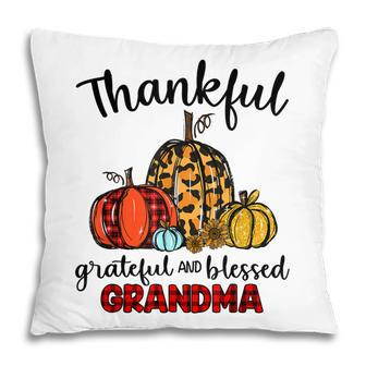 Thankful Grateful Blessed Grandma Pumpkin Leopard Plaid Gift Pillow | Mazezy