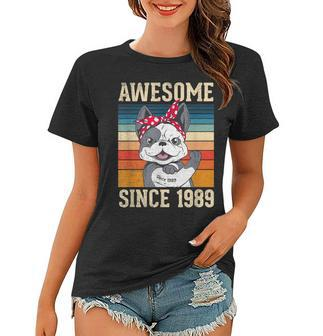 34 Year Old Awesome Since 1989 34Th Birthday Gift Dog Girl Women T-shirt - Seseable