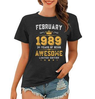 34 Years Old Gifts Vintage February 1989 34Th Birthday Women T-shirt - Seseable