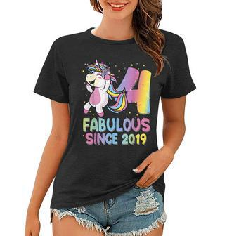 4 Years Old Unicorn Flossing 4Th Birthday Girl Unicorn Party V4 Women T-shirt - Seseable