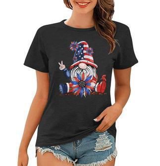 4Th Of July American Flag Patriotic Gnome With Sunflower Women T-shirt - Thegiftio UK