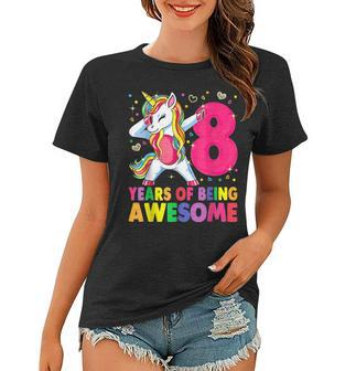 8 Years Old Unicorn Flossing 8Th Birthday Girl Unicorn Party V2 Women T-shirt - Seseable