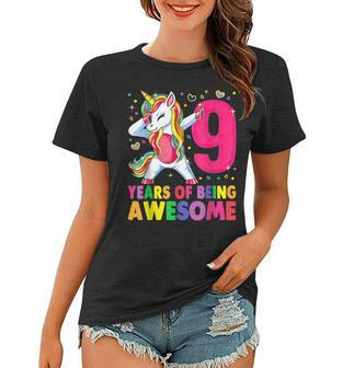 9 Years Old Unicorn Dabbing 9Th Birthday Girl Unicorn Party V2 Women T-shirt - Seseable