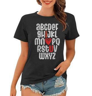 Abc Chalk Alphabet I Love You English Teacher Valentines Day V3 Women T-shirt - Seseable