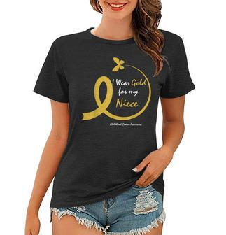 Aunt Uncle Wear Gold For My Niece Childhood Cancer Awareness Women T-shirt | Mazezy