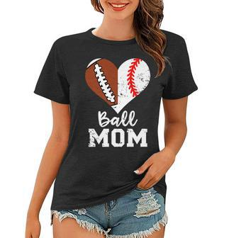 Ball Mom Heart Funny Football Baseball Player Mom Women T-shirt - Thegiftio UK