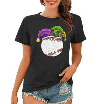Baseball Sports Lover Mardi Gras Carnival Party Jester Women T-shirt - Seseable