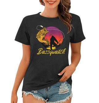 Bassquatch Funny Sasquatch Bass Fishing Vintage Fishermen Women T-shirt | Mazezy