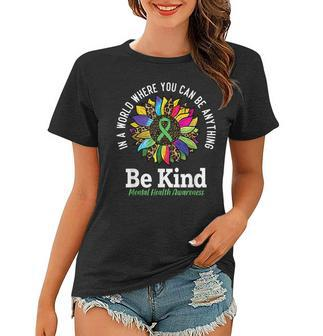 Be Kind Green Ribbon Sunflower Mental Health Awareness Women T-shirt | Mazezy