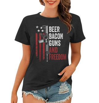 Beer Bacon Guns & Freedom - Funny Bbq Gun Usa Flag Drinking Women T-shirt - Seseable