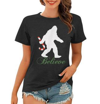 Bigfoot Sasquatch Yeti Believe Candy Cane Christmas Pajamas Women T-shirt - Thegiftio UK