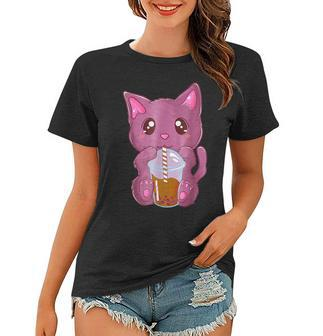 Boba Cat Drinking Boba Kitten Kawaii Japanese Kitty Women T-shirt - Seseable