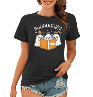 Booooks Ghost Halloween Funny Teacher Book Library Reading Women T-shirt - Thegiftio UK