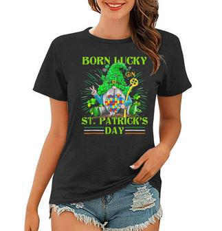 Born Lucky On St Patricks Day Autism St Patricks Day Gnomes Women T-shirt | Seseable CA