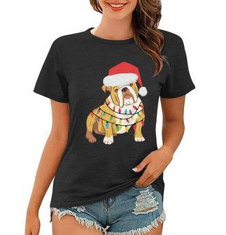 Bulldogs With Santa Hat And Lights Ugly Christmas Great Gift Women T-shirt - Monsterry AU