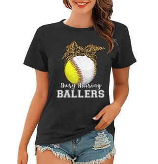 Busy Raising Ballers Mom Of Baseball Players Gifts Women T-shirt | Mazezy