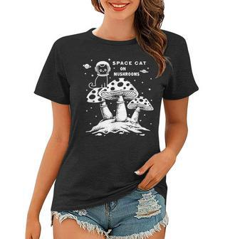 Catronaus Space Cat On Mushrooms Ufo Funny Space Cat Women T-shirt - Seseable