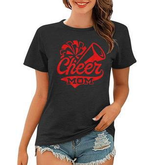 Cheer Mom Biggest Fan Leopard Print Black And Red Pom Pom V2 Women T-shirt | Mazezy