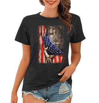 Christian Lion And American Flag Patriotic Patriot Women T-shirt - Seseable