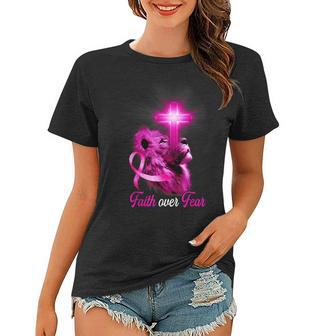 Christian Lion Cross Faith Over Fear Breast Cancer V2 Women T-shirt - Seseable