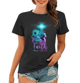 Christian Lion Cross Religious Faith Suicide Awareness Women T-shirt - Seseable
